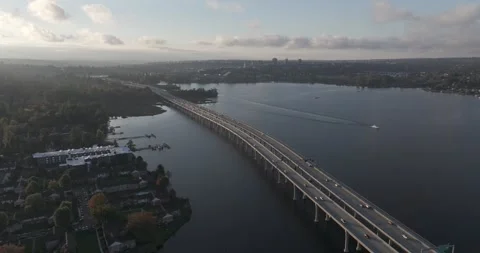 Seattle SR 520 Floating Bridge Aerial Over Lake Washington 5K Stock Footage 265178610