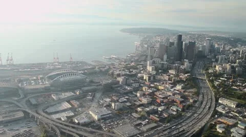 Seattle at Sunset - Aerial Stock Footage 8926372