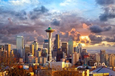 Seattle at sunset Stock Photos