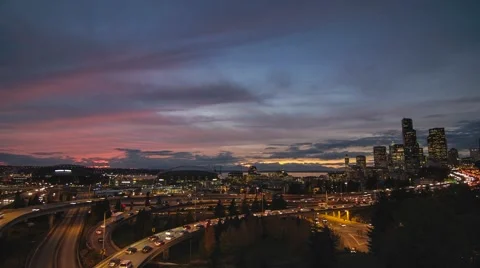 Seattle Sunset Time Lapse Stock Footage 44066070