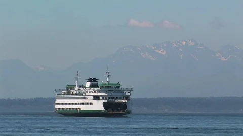 Seattle Super Ferry Olympic Mountains Stock Footage 117190716