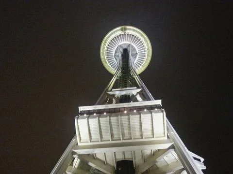 The seattle tower at night with light Stock Photos