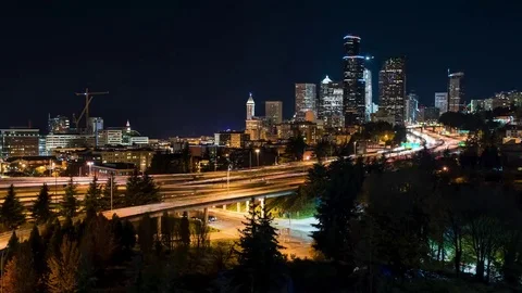 Seattle Traffic at Night Stock Footage 69265164