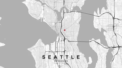 Seattle United States map with red location pin Stock-Footage 333699319