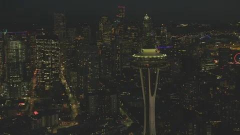 Seattle, USA – 10/11/2018: Aerial view of Seattle City and Space Needle Video stock 99832353
