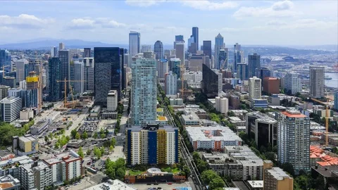 SEATTLE  - USA, AUGUST 2017: View to the city from the top Stock Footage 79600547