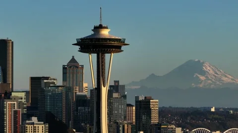 Seattle, USA-Oct 25th, 2025: Aerial view of the city skyskcraper landmark Видео 330854110