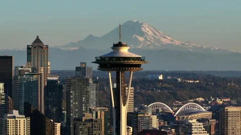 Seattle, USA-Oct 25th, 2025: Aerial view of the city skyskcraper landmark Видео 330854268