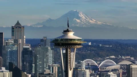 Seattle, USA-Oct 25th, 2025: Aerial view of the city skyskcraper landmark 스톡 동영상 330855741