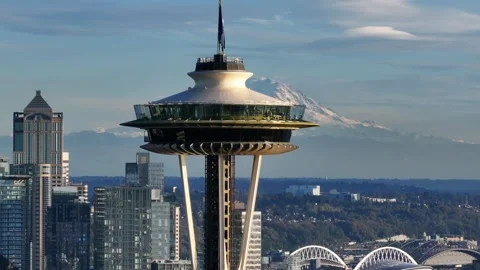 Seattle, USA-Oct 25th, 2025: Aerial view of the city skyskcraper landmark Vídeo Stock 330855813