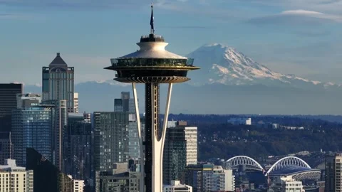 Seattle, USA-Oct 25th, 2025: Aerial view of the city skyskcraper landmark Vidéo 330855819