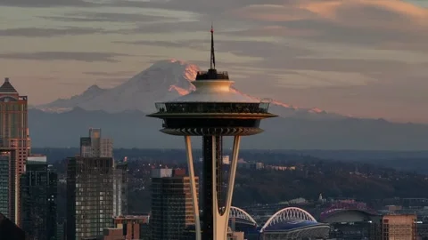 Seattle, USA-Oct 25th, 2025: Aerial view of the city skyskcraper landmark Video stock 330856924