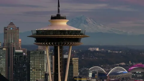 Seattle, USA-Oct 25th, 2025: Aerial view of the city skyskcraper landmark Vídeo Stock 330857385