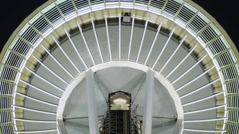 Seattle WA, Circa 2017: Close Up Elevator Reaching Space Needle Top Restaurant Stock Footage 73920313
