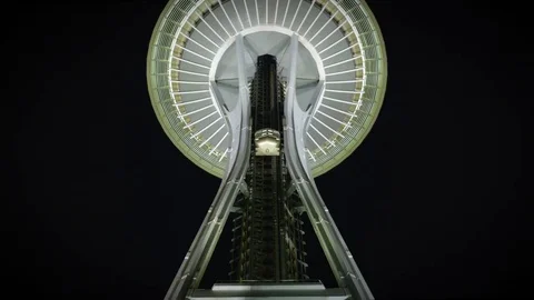 Seattle, WA Circa 2017: Elevator Coming Down Famous Landmark Space Needle Stock Footage 73921163