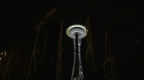 Seattle  WA - Space Needle Coaster - Night Stock Footage 99388