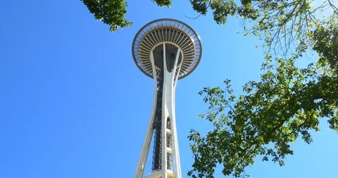 Seattle Washington -- August 2014: 4K Space Needle from below. Video stock 99315969