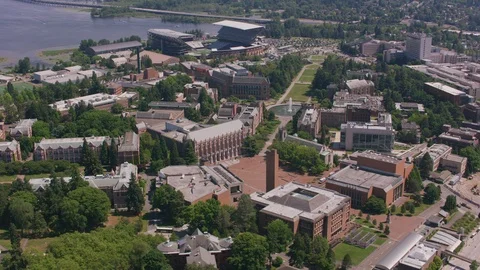 Seattle, Washington circa-2018. University of Washington campus, aerial view.  Stock Footage