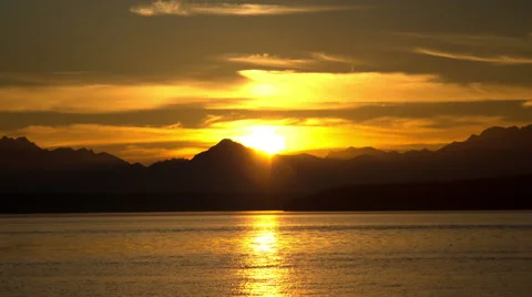 Seattle Washington Olympic Mountain Sunset Video stock 56258187