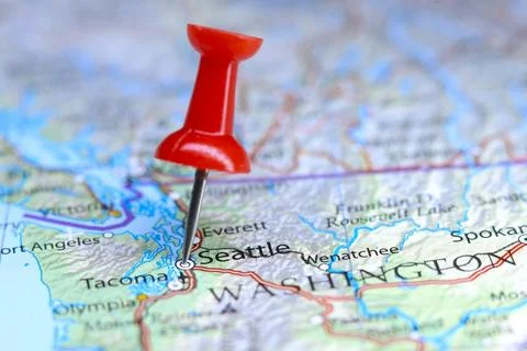 Seattle, Washington pin on map Stock Photos