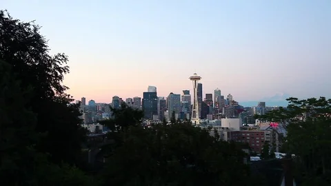 Seattle Washington skyline at night from Queen Anne's Hill with Space Needle Stock Footage 80791440