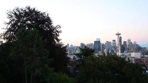Seattle Washington skyline at night from Queen Anne's Hill with Space Needle Stock Footage 80791476