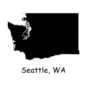 Seattle on Washington State Map with Location Pin on Seattle City Stock Illustration