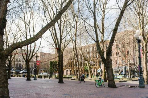 Seattle, Washington, USA. March 2020. Pioneer Square in early spring Stock Photos