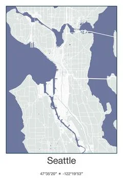 Seattle, Washington - vector map of city in Gray, Blue, Green, White colors Stock Illustration