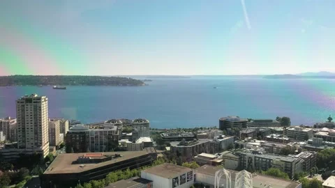 Seattle waterfront from Space Needle Elevator moving down Stock Footage 143470123