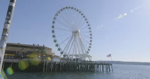 Seattle Wheel Static Pier 57 Stock Footage 110778834