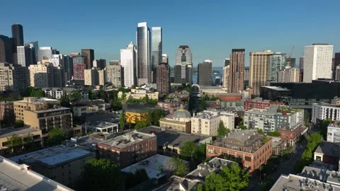 Seattle's First Hill neighborhood withe the city's skyscrapers looming in Stock Footage 246495787