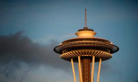 Seattle's Space Needle in the Setting Sun Stock Photos
