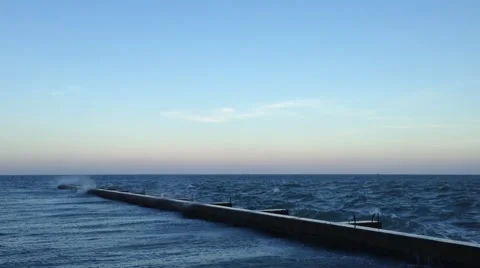 Seawall Breaking Waves Stock Footage 40914454
