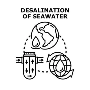 Seawater desalination filtering process for fresh water supply Stock Illustration