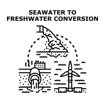 Seawater to freshwater conversion process icon Stock Illustration