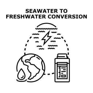 Seawater to freshwater conversion process vector icon illustrating desalinati Stock Illustration