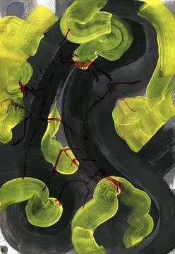 Seaweed, corals, ocean depth. Simple abstract boho yellow-gray watercolor Stock Photos