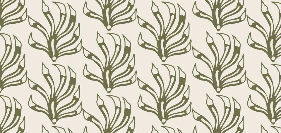 Seaweed seamless pattern. Pastel boho background in minimalist. Suit for pr.. Stock Illustration