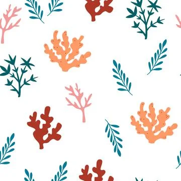 Seaweed seamless pattern. Underwater algae, corals background. Marine life. G Stockillustratie