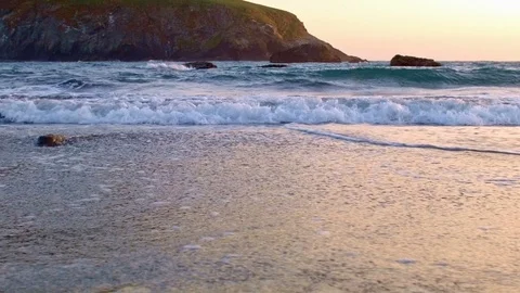 Seaweed on shore with waves sunset sea stack Brookings Harris Beach 2 Oregon Stock Footage 81869578