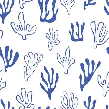 Seaweed trendy seamless pattern with hand drawn sketch illustrations Stock Illustration