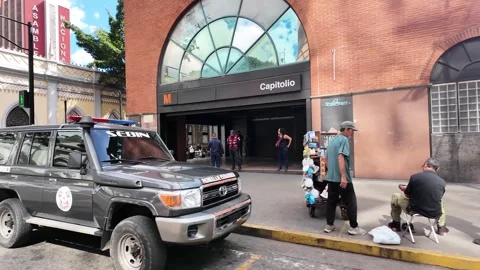 SEBIN Intelligence Service Patrol Parked Outside Capitolio Metro Station in Stock Footage 331437001