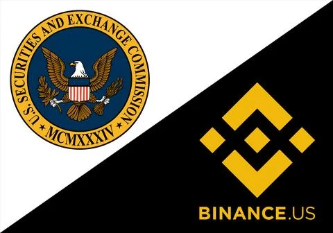 SEC official logo vs Binance US symbol. S.E.C. Ilustración de archivo
