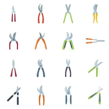 Secateurs icons set flat vector. Agriculture cut Stock Illustration