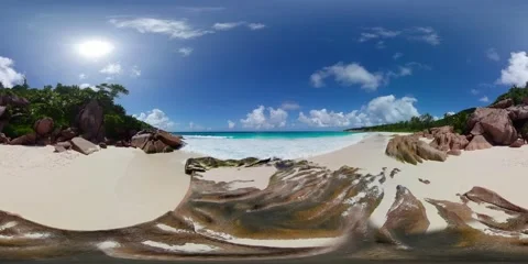 Secluded cove with unique rock formations. La Digue, Seychelles. Stock Footage 343334948