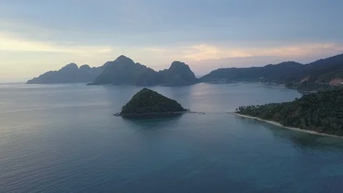 Secluded island and dramatic oceanic landscape in Asia aerial - Ungraded Stock Footage 91275252