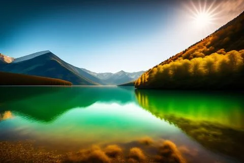 A secluded lake in the mountains Stock Illustration