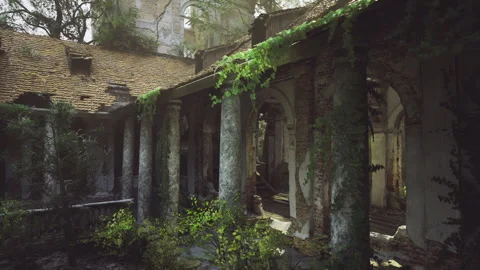 Secluded monastery scene with vivid illumination and shadows 库存影片 341830410