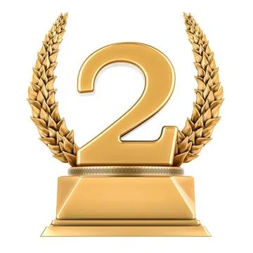 Second 2 place golden trophy cup, 3D rendering 스톡 일러스트